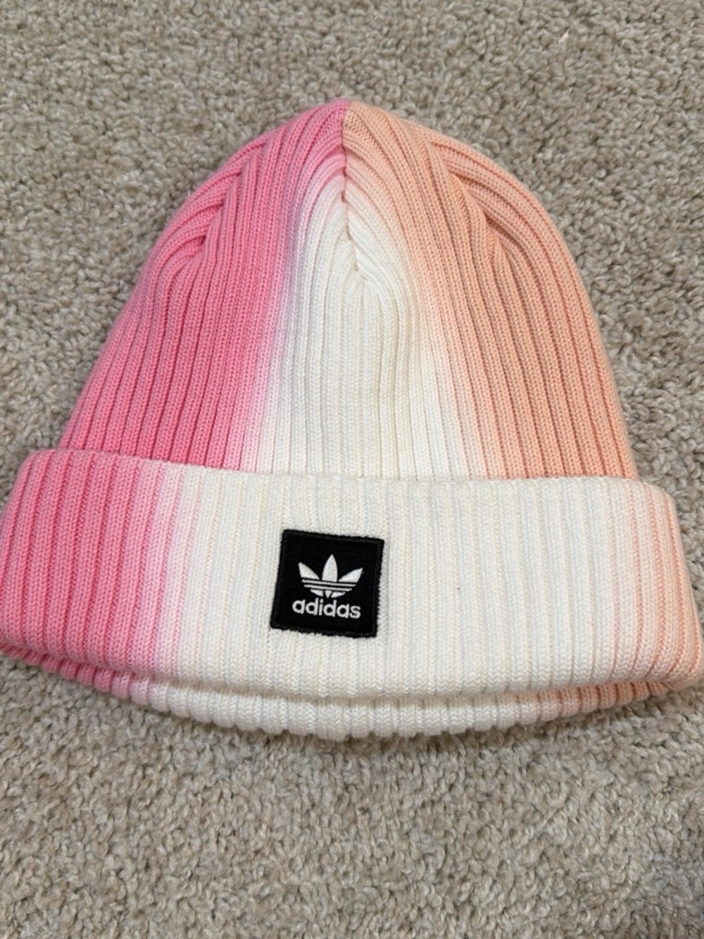 adidas Kids Pink Peach White Ombre Rib Knit Beanie